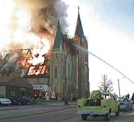 photo of fire at St. Anthony Church in Highland