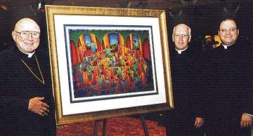 photo of Bishop Bullock, Msgr. Swain and Fr. Stillmank with painting
