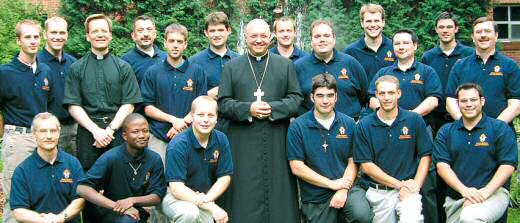 photo of Bishop Morlino with most of the 20 seminarians studying for the Diocese of Madison