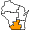 map showing Diocese of Madison, Wisconsin in gold-orange